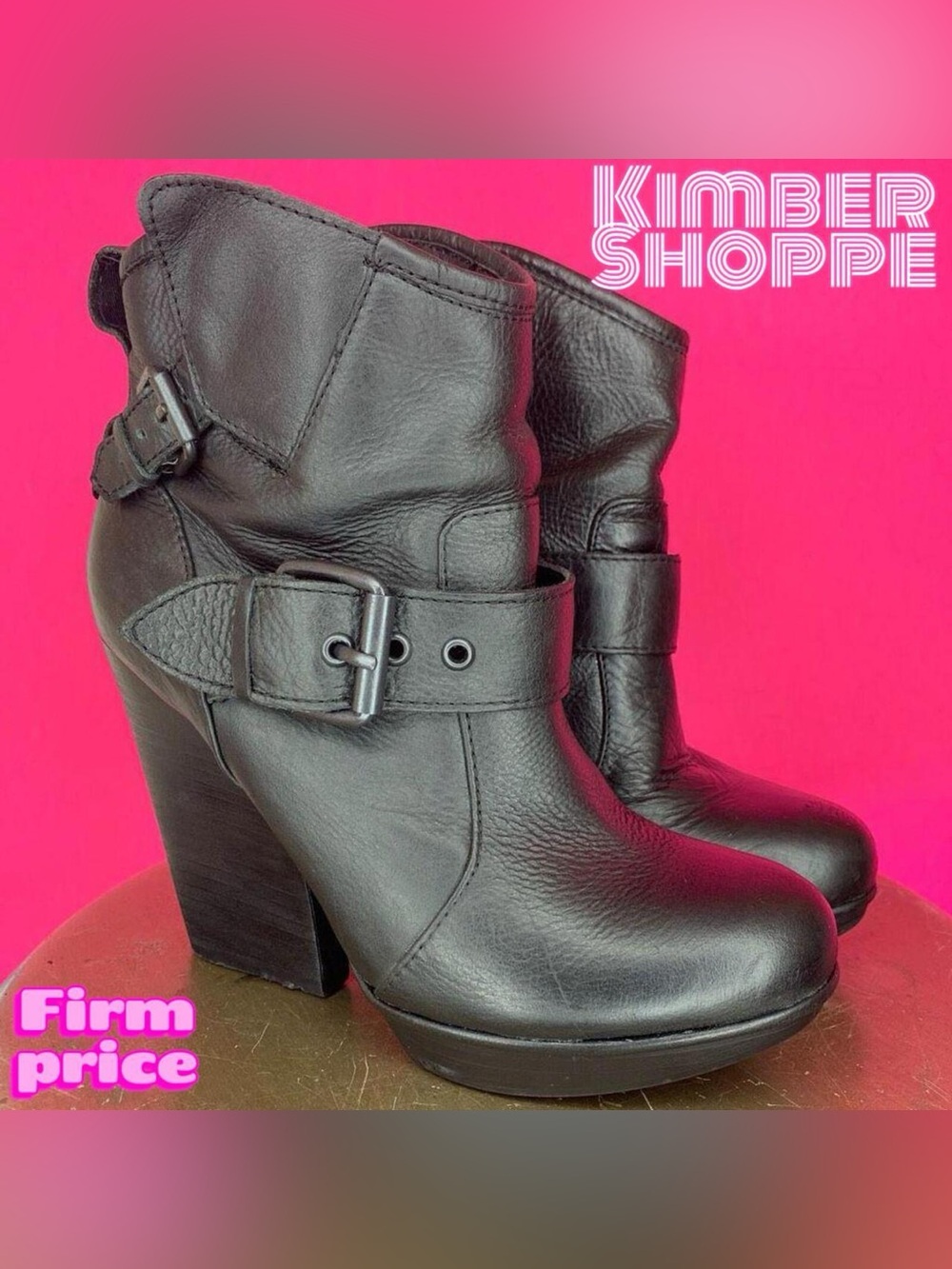 DV Dolce Vita Dempsey Moto Side Buckles Black Leather Pull On Ankle Boot US 6